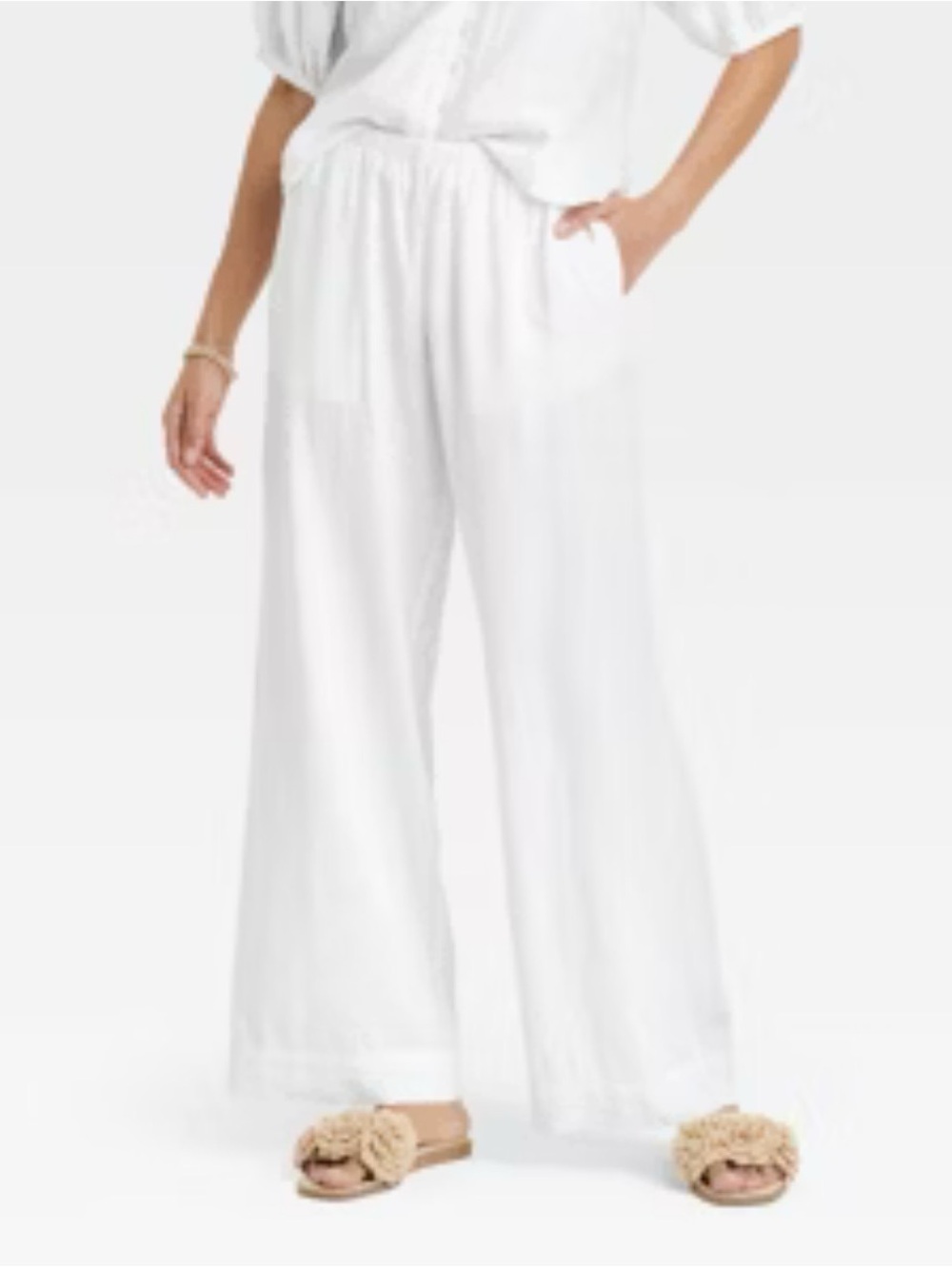 a new day White Wide-Leg Elastic-Waist Pants